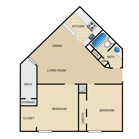 A simple diagram of a house layout with labeled rooms.
